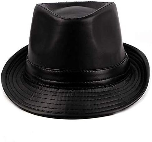 Utaly PU Leather Trilby Fedoras Panama Jazz-Hat Short Brim Bowler Hat (S-M) in Kuwait