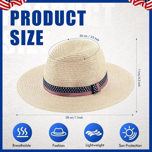 Jeyiour 12 Pack Straw Fedora Hat for Men Women Classic Wide Brim Straw Hat Beach Colorful Sun Hat Bulk Panama Hat for Beach Summer Outdoors Camping Supplies Patriotic Costume Accessory in Saudi Arabia