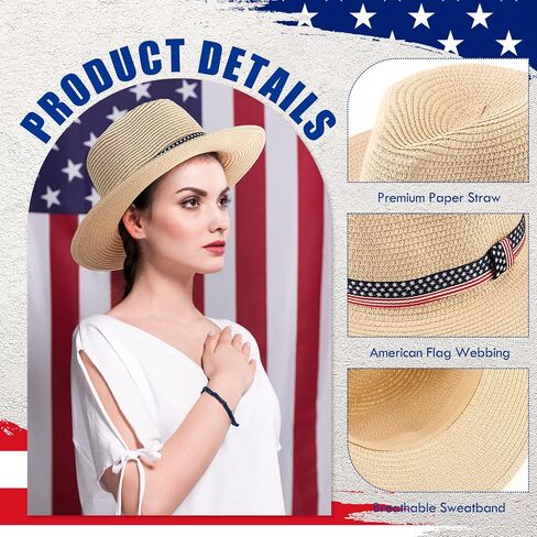 Jeyiour 12 Pack Straw Fedora Hat for Men Women Classic Wide Brim Straw Hat Beach Colorful Sun Hat Bulk Panama Hat for Beach Summer Outdoors Camping Supplies Patriotic Costume Accessory in Saudi Arabia