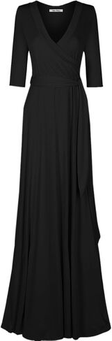 Bon Rosy Women's #MadeInUSA 3/4 Sleeve V-Neck Solid Maxi Wrap Dress Plus in Kuwait