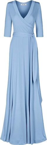 Bon Rosy Women's #MadeInUSA 3/4 Sleeve V-Neck Solid Maxi Wrap Dress Plus in Kuwait