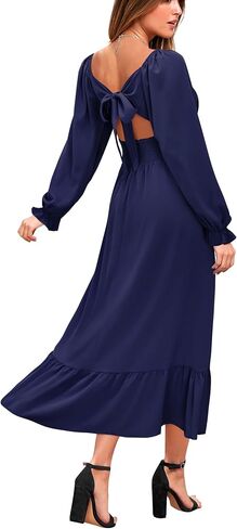 VOTEPRETTY Women's Puff Sleeve Bridal Shower Flowy Tie Back Long Dresses in Kuwait