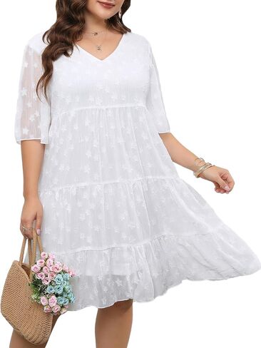 HJJPWW Women's Plus Size Summer Chiffon Loose Fit Dress Casual V Neck Belly Sleeve Babydoll Maternity Dress Sundress in Kuwait
