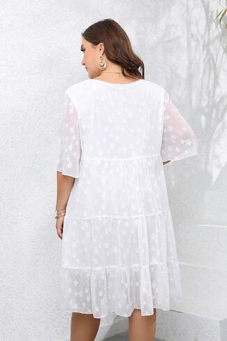 HJJPWW Women's Plus Size Summer Chiffon Loose Fit Dress Casual V Neck Belly Sleeve Babydoll Maternity Dress Sundress in Kuwait