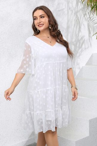 HJJPWW Women's Plus Size Summer Chiffon Loose Fit Dress Casual V Neck Belly Sleeve Babydoll Maternity Dress Sundress in Kuwait