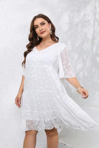 HJJPWW Women's Plus Size Summer Chiffon Loose Fit Dress Casual V Neck Belly Sleeve Babydoll Maternity Dress Sundress in Kuwait