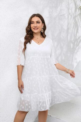 HJJPWW Women's Plus Size Summer Chiffon Loose Fit Dress Casual V Neck Belly Sleeve Babydoll Maternity Dress Sundress in Kuwait