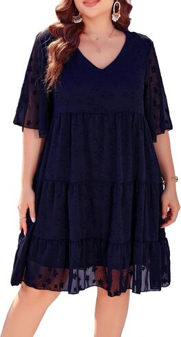 HJJPWW Women's Plus Size Summer Chiffon Loose Fit Dress Casual V Neck Belly Sleeve Babydoll Maternity Dress Sundress in Kuwait