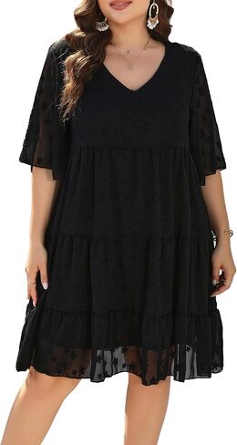 HJJPWW Women's Plus Size Summer Chiffon Loose Fit Dress Casual V Neck Belly Sleeve Babydoll Maternity Dress Sundress in Kuwait
