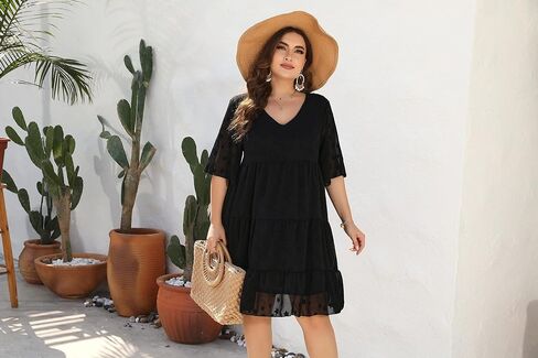 HJJPWW Women's Plus Size Summer Chiffon Loose Fit Dress Casual V Neck Belly Sleeve Babydoll Maternity Dress Sundress in Kuwait