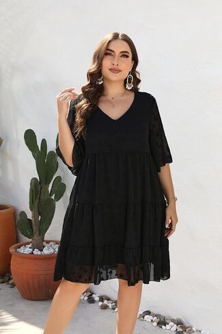 HJJPWW Women's Plus Size Summer Chiffon Loose Fit Dress Casual V Neck Belly Sleeve Babydoll Maternity Dress Sundress in Kuwait
