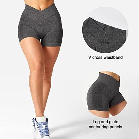 YEOREO Scrunch Butt Workout Shorts Women 3.5" Seamless V Cross Waist Sport Gym Amplify Shorts in Saudi Arabia