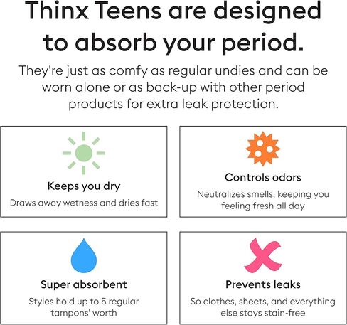 ملابس داخلية قصيرة للمراهقين من ثينكس للمراهقين، ملابس داخلية قطنية تحمل 5 سدادات قطنية، سراويل داخلية لفترة العناية الأنثوية in Kuwait