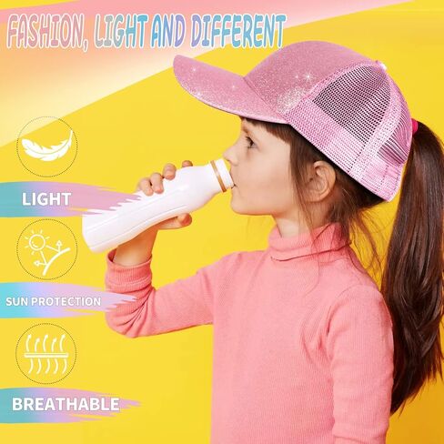 Girls Glitter Baseball Cap Criss Cross Ponytail Hat Adjustable High Messy Bun Ponycap Kids Trucker Hat in Kuwait