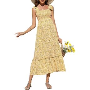 Women's Maternity Dress Boho Spaghetti Strap Square Neck Floral Ruffle Nursing Maxi Dress Baby Shower Casual