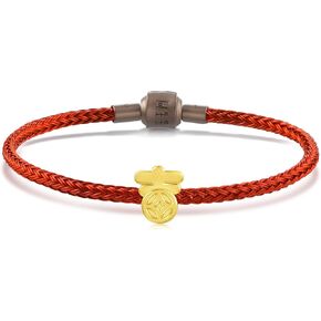 CHOW SANG SANG 999 24K Solid Gold Mini Charm Lucky Chinese Character Blessing Charm Bracelet for Women and Girls 93082C