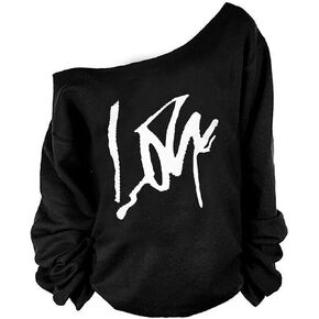 MAGICMK Women’s Off The Shoulder Pullover Sweatshirts Long Sleeve Lips Print Casual Tops