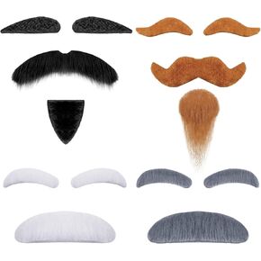 4 Sets Old Man Moustache and Eyebrows Kits, Moustache and Eyebrows Stick on Fake Eyebrows and Moustache Kit for Old Man Dress Up, Grandpa Costume Accessories (Black, Brown) in Kuwait