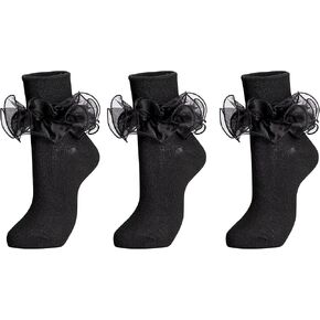 Dicry Women Big Ruffle Socks Double Lace Turn Cuff (Size 9-11, 3 Pairs)
