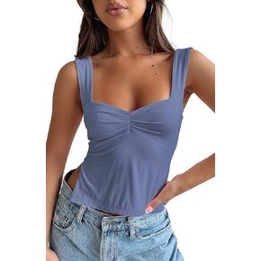 TiulZial Women's Sleeveless Backless Crop Tank Top Sexy Pleated Bustier Sweetheart Neck Strappy Y2K Slits Cropped Tops in Kuwait