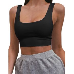 Mizoci Women's Basic Sleeveless Square Neck Cropped Double Layer Sexy Crop Tank Top