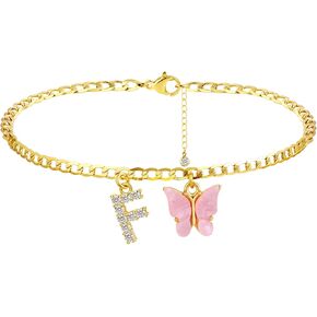 VIROMY 14K مطلية بالذهب فراشة أنيقة أساور الكاحل الأولية سلسلة كوبية مصنوعة يدويًا فراشة بيضاء A-Z الحروف الأبجدية الخلخال الأولي شخصية الصيف الشاطئ مجوهرات هدايا للنساء in Kuwait