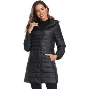 Obosoyo Women's Winter Packable Down Jacket Plus Size Ultralight Long Down Outerwear Puffer Jacket Hooded Coat in Kuwait