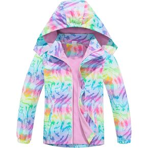 Girls Hooded Rain Jacket Waterproof Raincoat Fleece Lined Coat for Kids in Kuwait