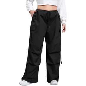 Floerns Women's Plus Size Flap Pocket Drawstring High Rise Parachute Baggy Cargo Pants
