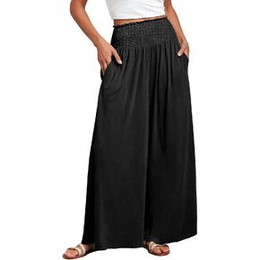 ANRABESS Women Palazzo Pants Summer Boho Wide Leg High Waist Casual Loose Lounge Pant Trousers with Pocket