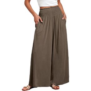 ANRABESS Women Palazzo Pants Summer Boho Bagyy Wide Leg High Smocked Waist Casual Loose Lounge Pant with Pocket in Saudi Arabia