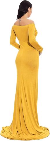 ZIUMUDY Maternity Off Shoulder Photo Shoot Photography Dress Solid Color Baby Shower Dress in Kuwait