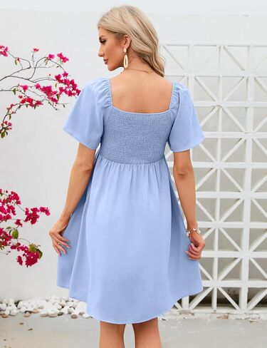KOJOOIN Maternity Dress Summer Women Tie Back Square Neck Puff Sleeve Off Shoulder Pregnancy Baby Shower Dress in Saudi Arabia