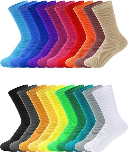 Yaomiao 20 Pairs Boys Solid Dress Socks Colorful Crew Socks Long Socks for Boy Casual Lightweight Cotton Athletic Socks Breathable Socks for Boys Girls in Saudi Arabia