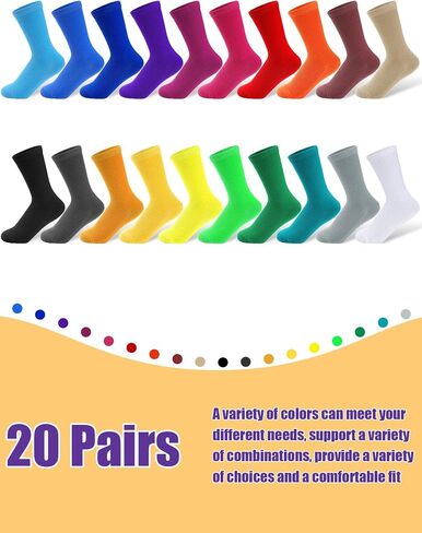 Yaomiao 20 Pairs Boys Solid Dress Socks Colorful Crew Socks Long Socks for Boy Casual Lightweight Cotton Athletic Socks Breathable Socks for Boys Girls in Saudi Arabia