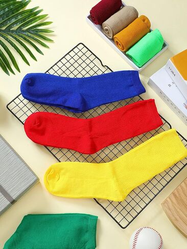 Yaomiao 20 Pairs Boys Solid Dress Socks Colorful Crew Socks Long Socks for Boy Casual Lightweight Cotton Athletic Socks Breathable Socks for Boys Girls in Saudi Arabia