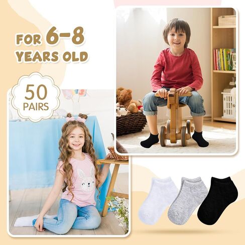 Handepo 50 Pairs Toddler Ankle Socks Low Cut Kids Crew Half Cushion Low Rise Sock Bulk for Babies Boys Girls in Kuwait