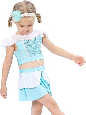 HIHCBF الأميرة قطعتين Tankini ملابس السباحة للفتيات لباس سباحة الكشكشة ملابس السباحة تصفح الشاطئ الصيف السباحة مجموعة البكيني in Kuwait