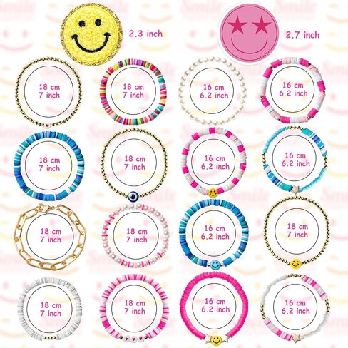 Preppy Bracelets Set Colorful White Gold Smile Heart Star Polymer Beaded Pearl Clay Stackable Charm Y2K Kidcore Aesthetic Summer Beach Bohemian Stretch Layering Bracelets Jewelry for Girls Women Teens in Kuwait