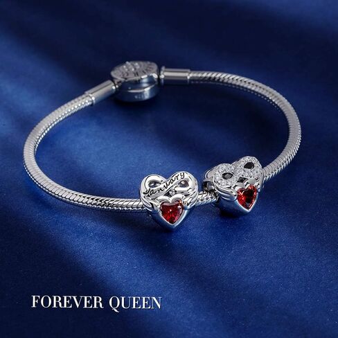 سحر جوهرة الميلاد من FOREVER QUEEN لسوار السحر - 925 فضة استرلينية خرز قلب الحب سحر الحب اللانهائي، سحر عيد ميلاد سعيد للسوار والقلادة in Kuwait