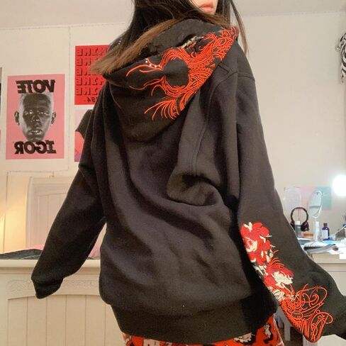 SOLILOQUY Women Zip Up Hoodie Y2k Vintage Graphic Oversized Hooded Sweatshirt Jacket Pullover Coats Harajuku Streetwear in Kuwait
