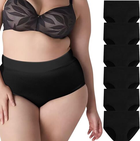 ملابس داخلية من Falechay مكونة من 6 قطع مقاس كبير للسيدات عالية الخصر للتحكم في البطن من القطن قابلة للتنفس سراويل داخلية نسائية in Kuwait