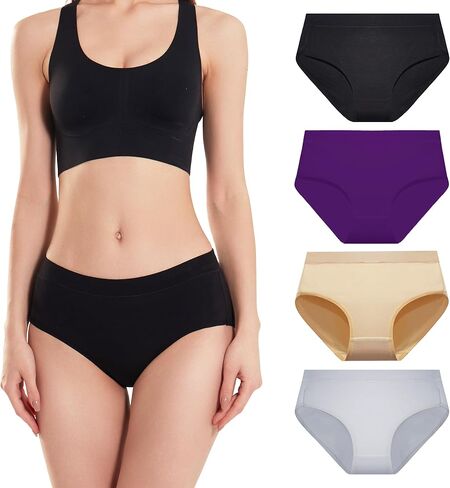 SERISIMPLE Bamboo Women Luxury Underwear Silky Comfy Ultra Soft Briefs Breathable Stretch High&Mid Waist Panties 4 pack in Kuwait