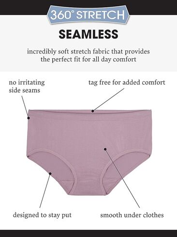 Fruit of The Loom Women's No Show Seamless Underwear, Amazing Stretch & No Panty Lines, Available in Plus Size, Nylon-Low Rise Brief-6 Pack-Colors May Vary, 8 in Saudi Arabia