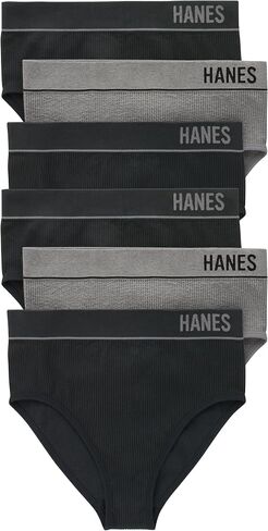 Hanes Women's Originals Seamless Stretchy Ribbed Hi-Leg Bikini Panties Pack, Assorted, 6-Pack in Saudi Arabia