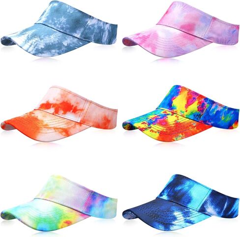 6 Pcs Tie Dye Colorful Sun Men Visor Hats for Women Men Beach Golf Running Tennis Empty Top Ball Caps Cotton Women's Visor Hats for Outdoor Sports Accessory in Saudi Arabia