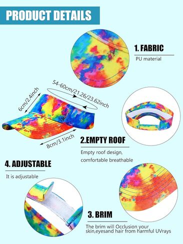 6 Pcs Tie Dye Colorful Sun Men Visor Hats for Women Men Beach Golf Running Tennis Empty Top Ball Caps Cotton Women's Visor Hats for Outdoor Sports Accessory in Saudi Arabia