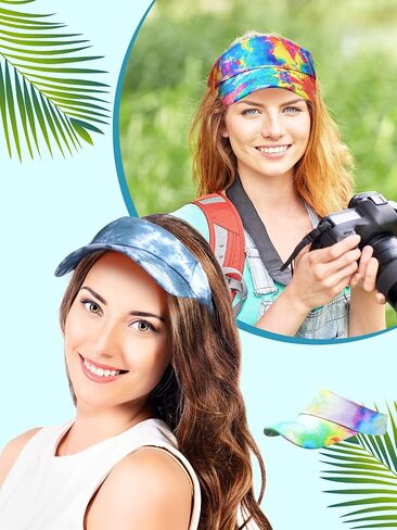 6 Pcs Tie Dye Colorful Sun Men Visor Hats for Women Men Beach Golf Running Tennis Empty Top Ball Caps Cotton Women's Visor Hats for Outdoor Sports Accessory in Saudi Arabia