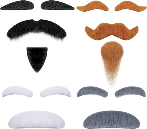 4 Sets Old Man Moustache and Eyebrows Kits, Moustache and Eyebrows Stick on Fake Eyebrows and Moustache Kit for Old Man Dress Up, Grandpa Costume Accessories (Black, Brown) in Kuwait