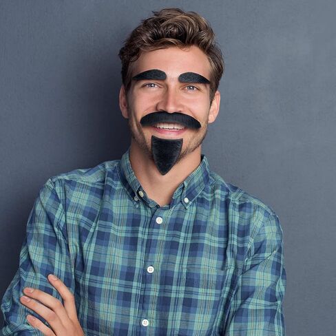 4 Sets Old Man Moustache and Eyebrows Kits, Moustache and Eyebrows Stick on Fake Eyebrows and Moustache Kit for Old Man Dress Up, Grandpa Costume Accessories (Black, Brown) in Kuwait